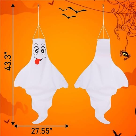 3PCS Halloween Decorations Outdoor Ghost Windsock LED Hanging Decor - Picture 5 of 7